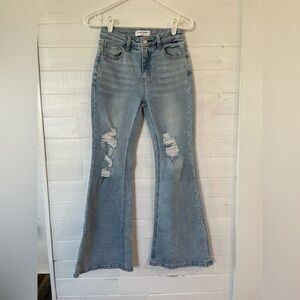 Flying Monkey Distressed Flare Jeans - Light Blue